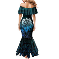 New Zealand Maori Koru Fern Mermaid Dress Spiral Polynesian Style Aqua Gradient LT05 - Polynesian Pride