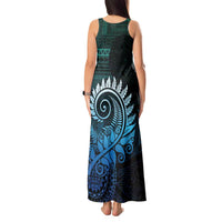 New Zealand Maori Koru Fern Tank Maxi Dress Spiral Polynesian Style Aqua Gradient LT05 - Polynesian Pride