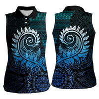 New Zealand Maori Koru Fern Women Sleeveless Polo Shirt Spiral Polynesian Style Aqua Gradient LT05 - Polynesian Pride