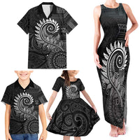 New Zealand Maori Koru Fern Family Matching Tank Maxi Dress and Hawaiian Shirt Spiral Polynesian Style Gray LT05 - Polynesian Pride