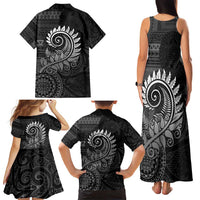 New Zealand Maori Koru Fern Family Matching Tank Maxi Dress and Hawaiian Shirt Spiral Polynesian Style Gray LT05 - Polynesian Pride