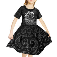 New Zealand Maori Koru Fern Kid Short Sleeve Dress Spiral Polynesian Style Gray LT05 - Polynesian Pride
