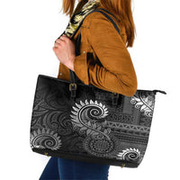 New Zealand Maori Koru Fern Leather Tote Bag Spiral Polynesian Style Gray LT05 Gray - Polynesian Pride