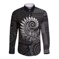 New Zealand Maori Koru Fern Long Sleeve Button Shirt Spiral Polynesian Style Gray LT05 Unisex Gray - Polynesian Pride