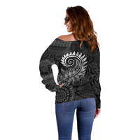 New Zealand Maori Koru Fern Off Shoulder Sweater Spiral Polynesian Style Gray LT05 - Polynesian Pride