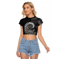New Zealand Maori Koru Fern Raglan Cropped T Shirt Spiral Polynesian Style Gray LT05 Female Gray - Polynesian Pride
