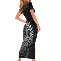 New Zealand Maori Koru Fern Short Sleeve Bodycon Dress Spiral Polynesian Style Gray LT05 - Polynesian Pride
