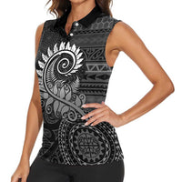 New Zealand Maori Koru Fern Women Sleeveless Polo Shirt Spiral Polynesian Style Gray LT05 - Polynesian Pride