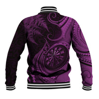 Personalised New Zealand Purple Darts Baseball Jacket Maori Fern Curve Style