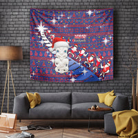 New Zealand Christmas Tapestry Haka Fern Santa Tiki Meri Kirihimete LT05 Blue - Polynesian Pride