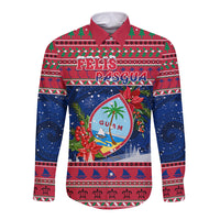 Personalized Guam Christmas Long Sleeve Button Shirt Guaman Seal Poinsettia Felis Pasgua LT05 Unisex Red - Polynesian Pride