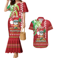 Personalised Hawaii Christmas Couples Matching Mermaid Dress and Hawaiian Shirt Funny Santa Claus Surf Mele Kalikimaka LT05 Red - Polynesian Pride