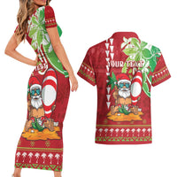 Personalised Hawaii Christmas Couples Matching Short Sleeve Bodycon Dress and Hawaiian Shirt Funny Santa Claus Surf Mele Kalikimaka LT05 - Polynesian Pride
