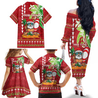 Personalised Hawaii Christmas Family Matching Off The Shoulder Long Sleeve Dress and Hawaiian Shirt Funny Santa Claus Surf Mele Kalikimaka LT05 - Polynesian Pride