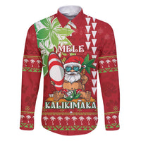 Personalised Hawaii Christmas Family Matching Puletasi and Hawaiian Shirt Funny Santa Claus Surf Mele Kalikimaka LT05 Dad's Shirt - Long Sleeve Red - Polynesian Pride