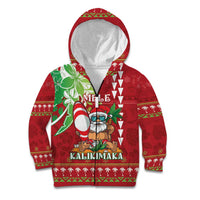 Personalised Hawaii Christmas Kid Hoodie Funny Santa Claus Surf Mele Kalikimaka LT05 Zip Hoodie Red - Polynesian Pride