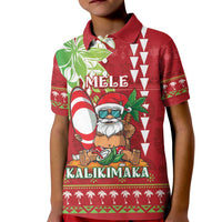 Personalised Hawaii Christmas Kid Polo Shirt Funny Santa Claus Surf Mele Kalikimaka LT05 Kid Red - Polynesian Pride