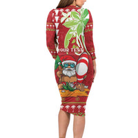 Personalised Hawaii Christmas Long Sleeve Bodycon Dress Funny Santa Claus Surf Mele Kalikimaka LT05 - Polynesian Pride