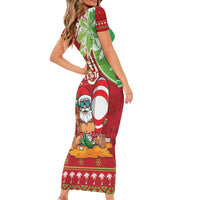 Personalised Hawaii Christmas Short Sleeve Bodycon Dress Funny Santa Claus Surf Mele Kalikimaka LT05 - Polynesian Pride