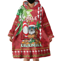 Personalised Hawaii Christmas Wearable Blanket Hoodie Funny Santa Claus Surf Mele Kalikimaka LT05 - Polynesian Pride
