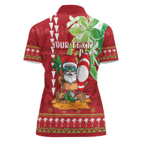 Personalised Hawaii Christmas Women Polo Shirt Funny Santa Claus Surf Mele Kalikimaka