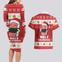 Hawaii Funny Christmas Couples Matching Long Sleeve Bodycon Dress and Hawaiian Shirt Spam Musubi Santa LT05 - Polynesian Pride