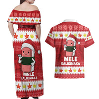 Hawaii Funny Christmas Couples Matching Off Shoulder Maxi Dress and Hawaiian Shirt Spam Musubi Santa LT05 - Polynesian Pride
