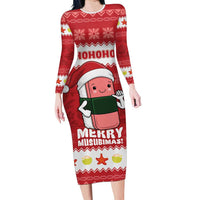 Hawaii Funny Christmas Family Matching Long Sleeve Bodycon Dress and Hawaiian Shirt Spam Musubi Santa