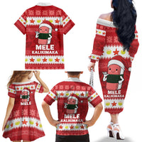 Hawaii Funny Christmas Family Matching Off The Shoulder Long Sleeve Dress and Hawaiian Shirt Spam Musubi Santa LT05 - Polynesian Pride