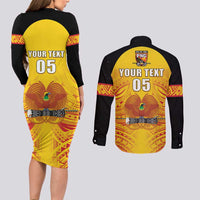 Papua New Guinea Rugby Custom Couples Matching Long Sleeve Bodycon Dress and Long Sleeve Button Shirt Kumul Pride Go Champions LT05 - Polynesian Pride