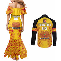 Papua New Guinea Rugby Custom Couples Matching Mermaid Dress and Long Sleeve Button Shirt Kumul Pride Go Champions LT05 - Polynesian Pride