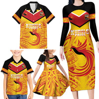 Papua New Guinea Rugby Custom Family Matching Long Sleeve Bodycon Dress and Hawaiian Shirt Kumul Pride Go Champions LT05 - Polynesian Pride