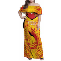 Papua New Guinea Rugby Custom Family Matching Off Shoulder Maxi Dress and Hawaiian Shirt Kumul Pride Go Champions LT05 Mom's Dress Yellow - Polynesian Pride