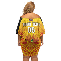 Papua New Guinea Rugby Custom Family Matching Off Shoulder Short Dress and Hawaiian Shirt Kumul Pride Go Champions LT05 - Polynesian Pride