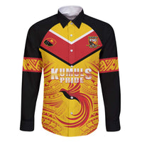 Papua New Guinea Rugby Custom Family Matching Summer Maxi Dress and Hawaiian Shirt Kumul Pride Go Champions LT05 Dad's Shirt - Long Sleeve Yellow - Polynesian Pride