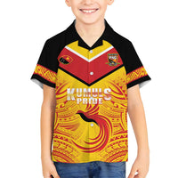 Papua New Guinea Rugby Custom Family Matching Tank Maxi Dress and Hawaiian Shirt Kumul Pride Go Champions LT05 Son's Shirt Yellow - Polynesian Pride