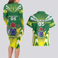 Cook Islands Rugby Custom Couples Matching Long Sleeve Bodycon Dress and Hawaiian Shirt The Kukis Go Champions LT05 - Polynesian Pride