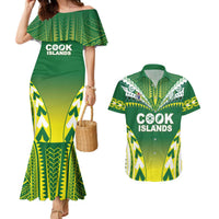 Cook Islands Rugby Custom Couples Matching Mermaid Dress and Hawaiian Shirt The Kukis Go Champions LT05 Green - Polynesian Pride