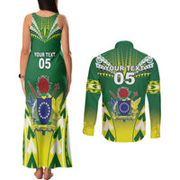 Cook Islands Rugby Custom Couples Matching Tank Maxi Dress and Long Sleeve Button Shirt The Kukis Go Champions LT05 - Polynesian Pride