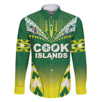 Cook Islands Rugby Custom Family Matching Off The Shoulder Long Sleeve Dress and Hawaiian Shirt The Kukis Go Champions LT05 Dad's Shirt - Long Sleeve Green - Polynesian Pride