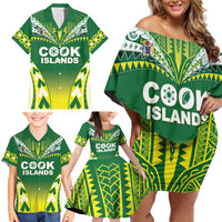 Cook Islands Rugby Custom Family Matching Off Shoulder Short Dress and Hawaiian Shirt The Kukis Go Champions LT05 - Polynesian Pride