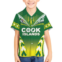 Cook Islands Rugby Custom Family Matching Off Shoulder Short Dress and Hawaiian Shirt The Kukis Go Champions LT05 Son's Shirt Green - Polynesian Pride