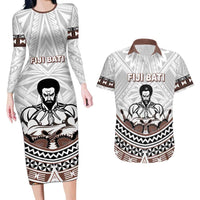 Fiji Rugby Custom Couples Matching Long Sleeve Bodycon Dress and Hawaiian Shirt Fijian Bati Go Champions LT05 White - Polynesian Pride