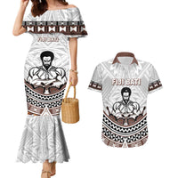 Fiji Rugby Custom Couples Matching Mermaid Dress and Hawaiian Shirt Fijian Bati Go Champions LT05 White - Polynesian Pride