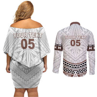 Fiji Rugby Custom Couples Matching Off Shoulder Short Dress and Long Sleeve Button Shirt Fijian Bati Go Champions LT05 - Polynesian Pride