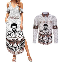 Fiji Rugby Custom Couples Matching Summer Maxi Dress and Long Sleeve Button Shirt Fijian Bati Go Champions LT05 White - Polynesian Pride