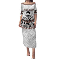 Fiji Rugby Custom Family Matching Puletasi and Hawaiian Shirt Fijian Bati Go Champions LT05 Mom's Dress White - Polynesian Pride