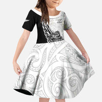 New Zealand Kiwi Rugby Custom Family Matching Long Sleeve Bodycon Dress and Hawaiian Shirt Go Champions Maori Pattern LT05 Daughter's Dress White - Polynesian Pride
