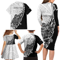 New Zealand Kiwi Rugby Custom Family Matching Long Sleeve Bodycon Dress and Hawaiian Shirt Go Champions Maori Pattern LT05 - Polynesian Pride