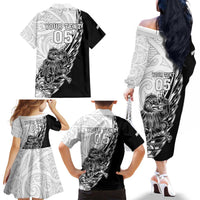New Zealand Kiwi Rugby Custom Family Matching Off The Shoulder Long Sleeve Dress and Hawaiian Shirt Go Champions Maori Pattern LT05 - Polynesian Pride